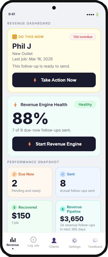 ProFollowUp dashboard on mobile